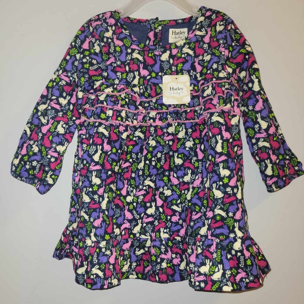 🆕️ Hatley Rabbit Print Ruffled Cotton Corduroy Dress  Girls 18-24 Months 🐰